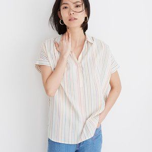 Madewell Central Popover Shirt in Textural Rainbow Stripe - Lightly Worn - (S)